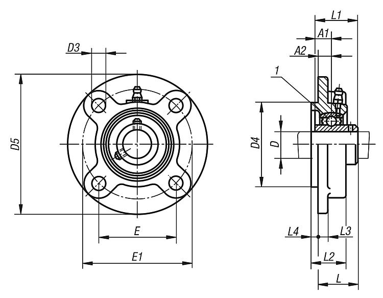 ConCentra locking circular four bolt guide hole flange roller bearing unit